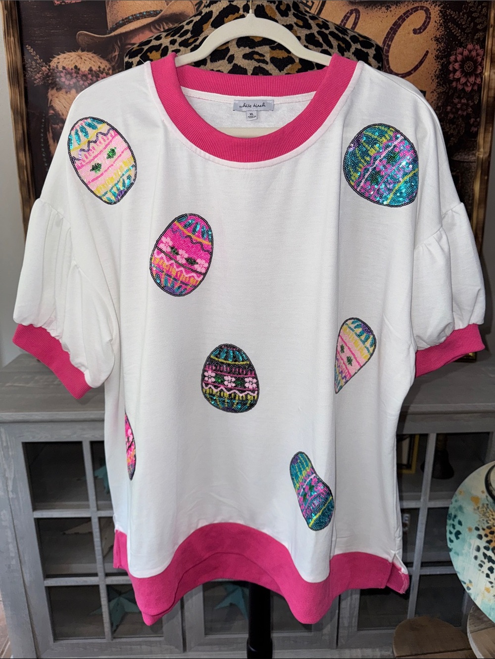 WHITE BIRCH  Easter Eggstra Sparkle Top Women's Size XL